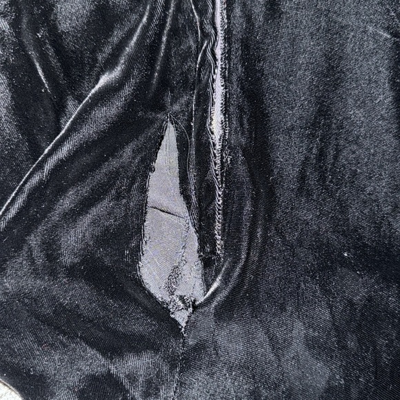 Antique 1930’s Black Silk Velvet Puff Sleeve Rhinestone Embellished Gown Flawed - Picture 12 of 12